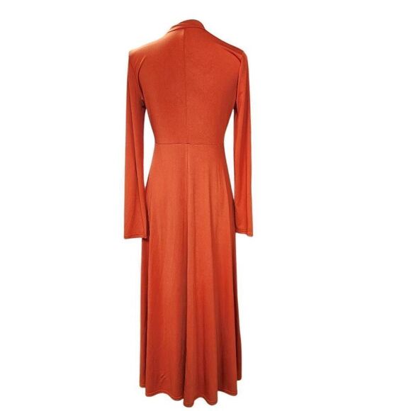 Women's Large Long-Sleeve Maxi Collared Neck Flowy Comfort Dress - Picture 2 of 5